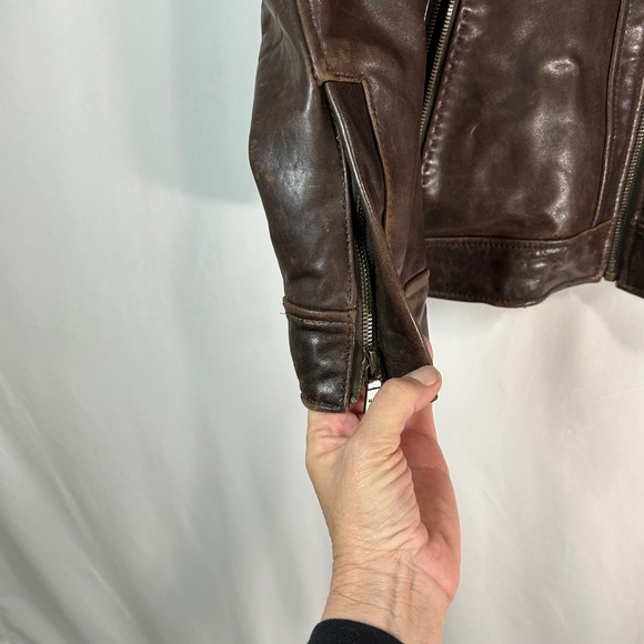 Marc New York Men's Brown Leather Jacket Moto Zip Up Distressed XL - Picture 5 of 13